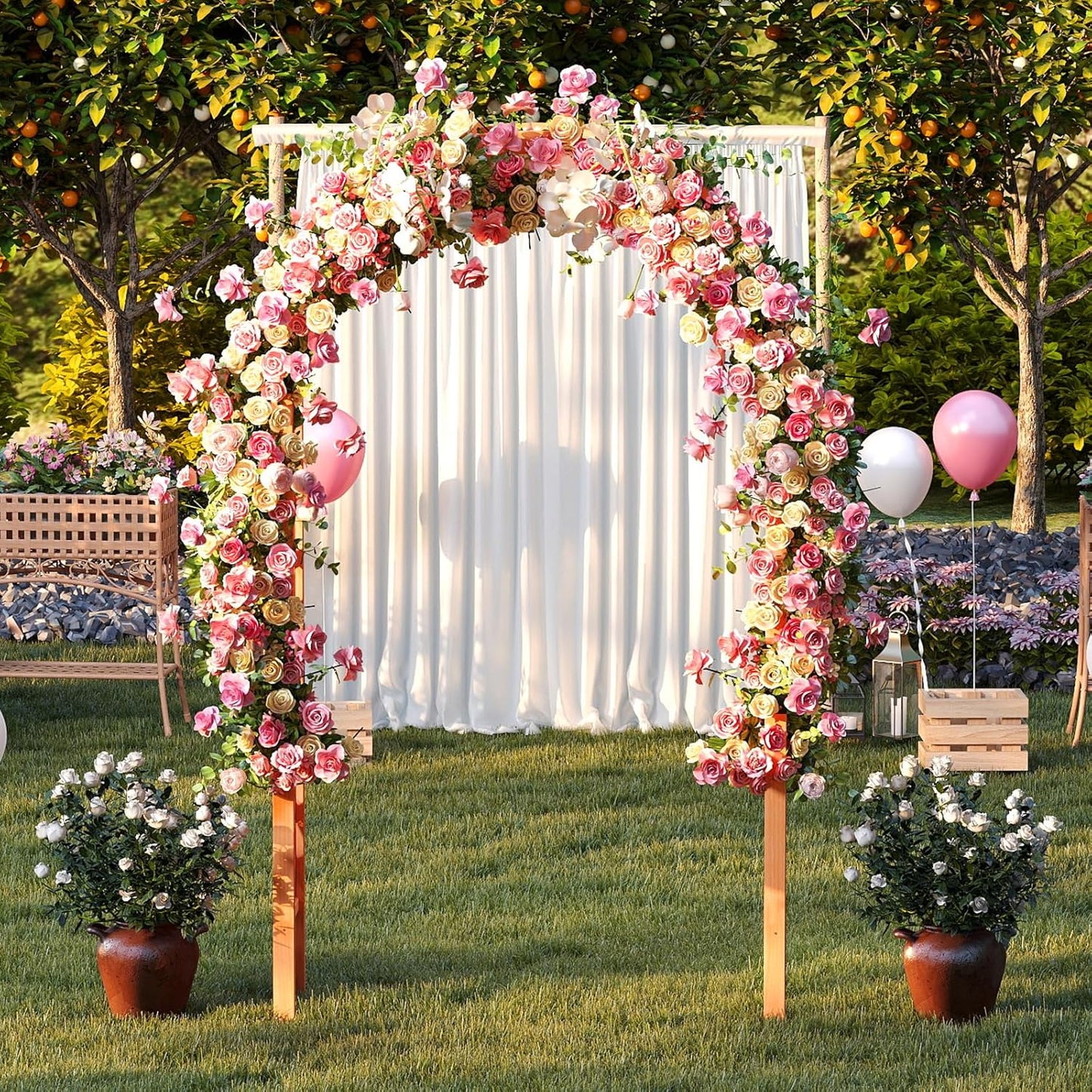 Moccha 7.7 FT Garden Arbor, 93" Wood Arbor Trellis for Climbing Plants, Rose, Ivy, Outdoor Archway Pergola, Solid Wood Backdrop Stand, Garden Arch for Lawn Patio Bridal Party Pathway Ceremony Wedding