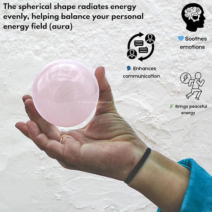 Amazing Gemstone Pink Calcite Crystal Ball with Stand - 2 Inches Crystal Sphere Meditation Balls for Witchcraft and Decorative Balls