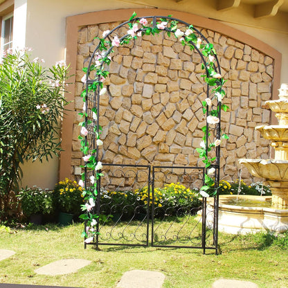 SCENDOR Heavy-Duty Arbor with Gate 48.8" W x 83.5" H, Iron Arch Trellis Arbor Archway for Climbing Plants Roses Vines Support Rack, Outdoor Lawn Backyard Patio Wedding Party Ceremony Decoration