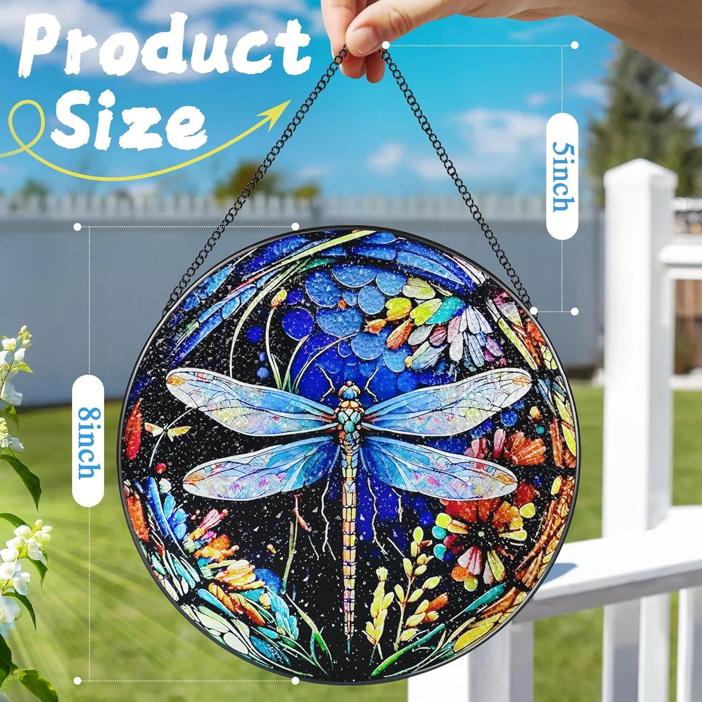 8 Inch Stained Glass Suncatcher Ornament, DOUHASU Dragonfly Sun Catchers Indoor Window, Stained Glass Window Hanging, Home Decor, Dragonfly Lovers Gifts for Women, Mom, Grandma, Friend