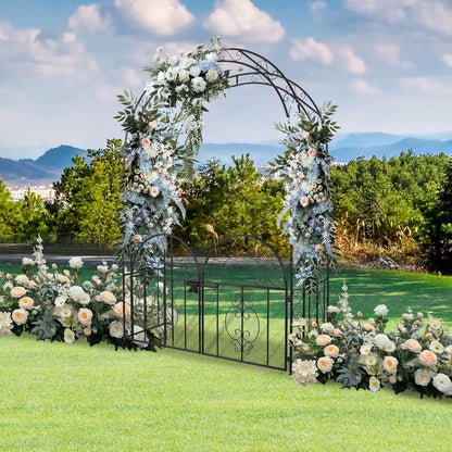 84in High Metal Garden Arbor with Gate, Heavy Duty Wide Garden Arch, Metal Arch Trellis with Gate for Climbing Plant, Wedding, Outdoor Patio Décor, Black(84"x52.4"x19")