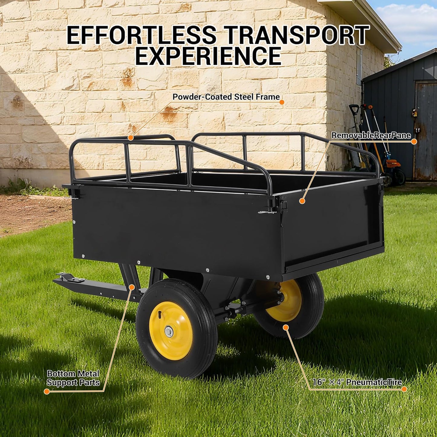 Garvee Garden Utility Trailer, 17 Cu. Ft & 750 LBS Capacity, ATV UTV Hauling Trailer, Tow Behind Steel Dump Cart, Hand Pull or Foot Pedal, Heavy Duty Yard Trailers for Lawn Mower Tractor