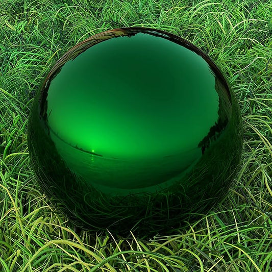Lulu Decor, Size 12 Green Stainless Steel Gazing Mirror Ball, Smooth Reflective Shiny Garden Decoration Globe