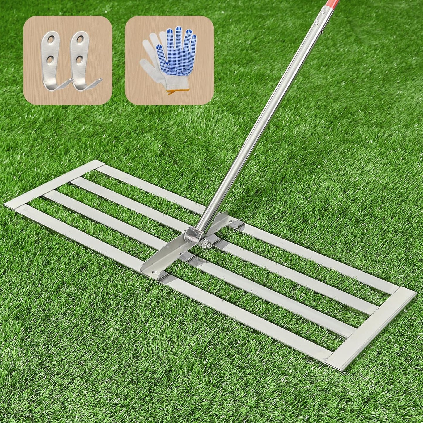 Lawn Leveling Rake 30"x10", Heavy-Duty Stainless Steel Yard Leveling Rake, Professional Soil Leveling Tool for Pastures, Golf Lawns, Gardens, Yards (Silver)