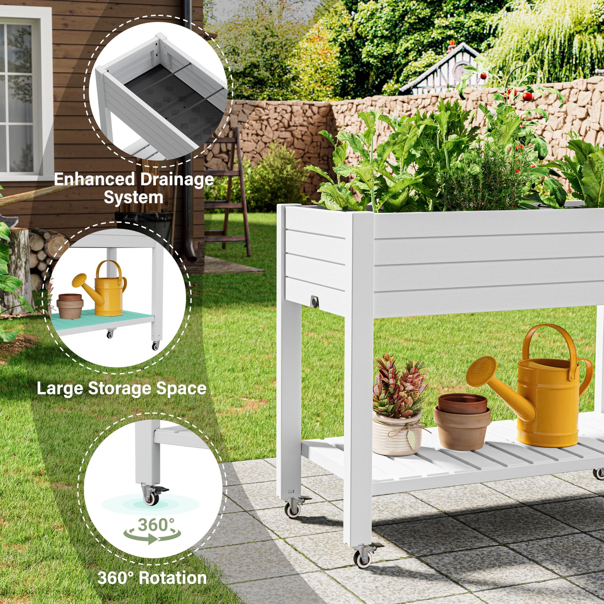 WTFGO Elevate 33.7" Tall Raised Garden Bed with Wheels, Divisible Resin Planter Box with Drainage