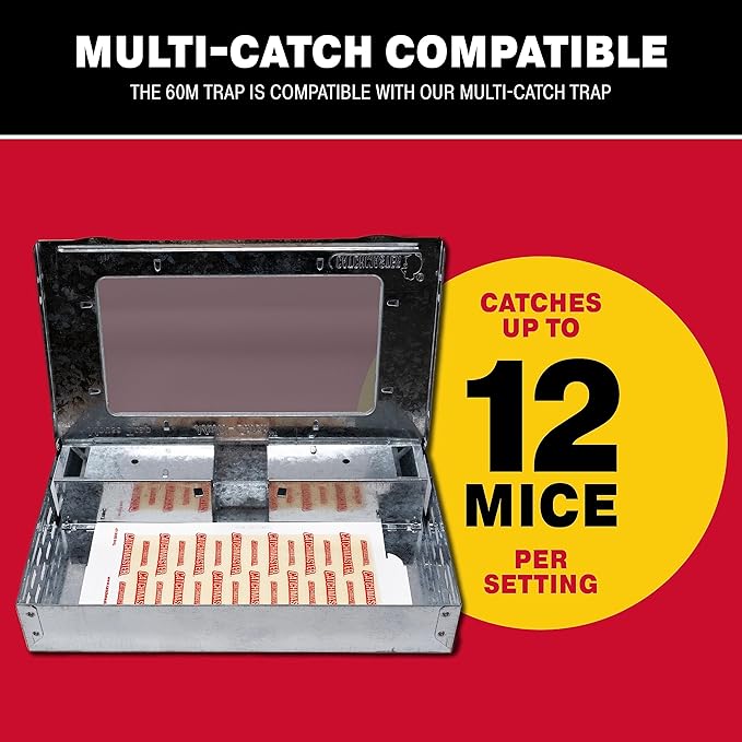 Catchmaster Multi-Catch Mouse Trap 12-Pack Refill, Humane Mouse Traps Indoor for Home, Includes Replaceable Glue Boards, Live Catch Pest Control for Garage & Shed