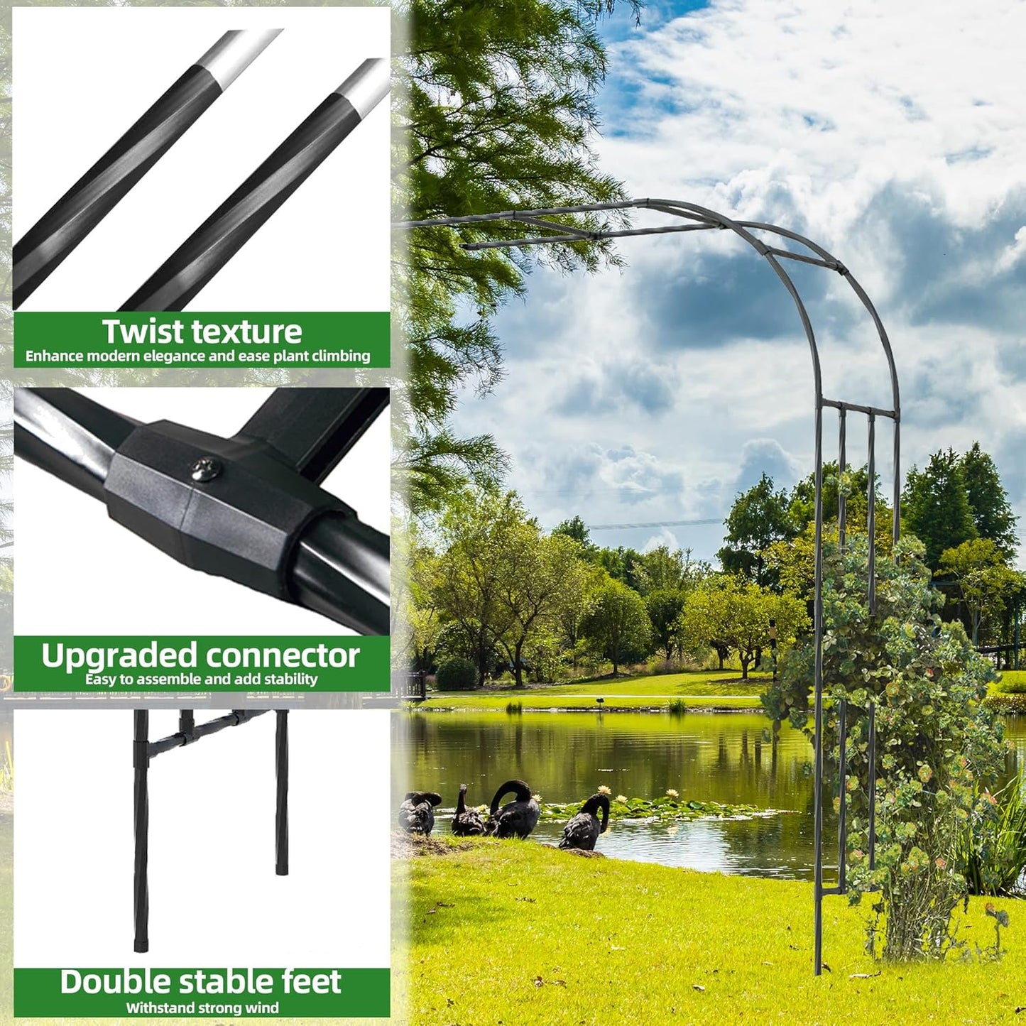 Half Garden Arch Trellis, Trellis Arch for Climbing Plants Outdoor, 7.9FT MetalGarden Arbor, Garden Trellises for Patio Lawn Backyard, Large Garden Archway Decoration Black 47.2" x 94.5in