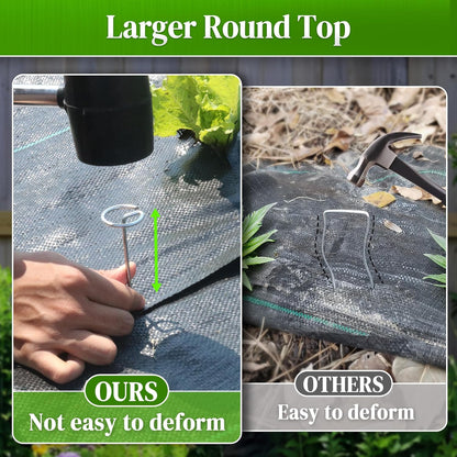 100 Pcs Circle Top Landscape Staples, 11 Gauge Landscape Fabric Pins, Not Easy to Bend 6 inch Galvanized Landscape Fabric Stakes, Garden Stakes for Landscaping, Heavy Duty Ground Stakes