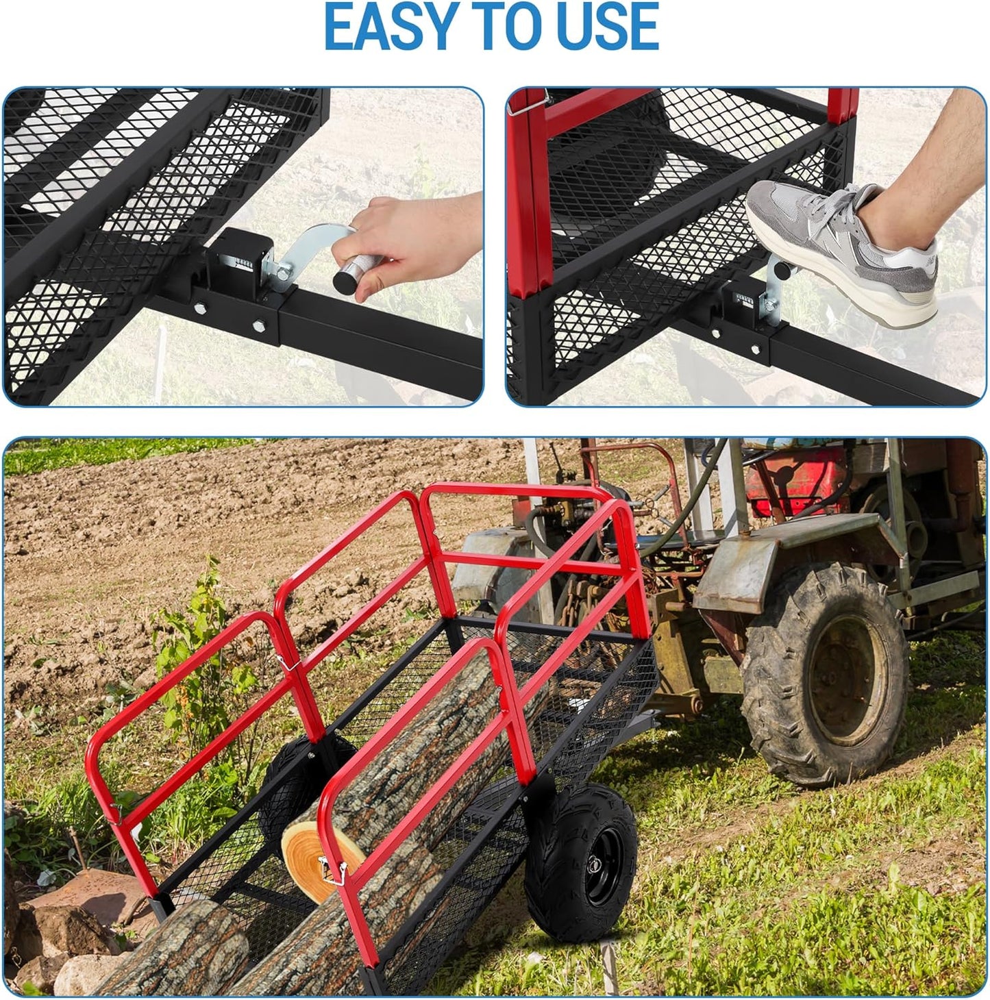 Garden Dump Cart, 1500 LBS Capacity 22 Cubic Feet Heavy Duty Steel ATV Trailer Pull Behind Yard Wagon with 2 Wheels, Outdoor Lawn Mower Cart for Tractor, ATV, UTV