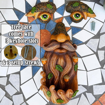 Mood Lab Tree Face Decor - Outdoor Bird Feeder with Acorns - Old Man Tree Face Garden Hugger Decoration