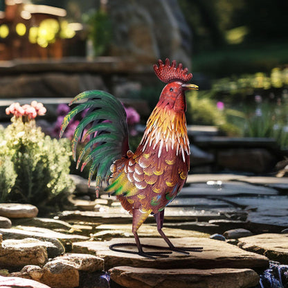 TERESA'S COLLECTIONS Red Metal Rooster Garden Statues & Sculptures for Outdoor Decor,Rustic Farmhouse Animal Chicken Yard Art for Garden Decor,17.5"Lawn Ornament for Porch Backyard Patio,Gift for Mom