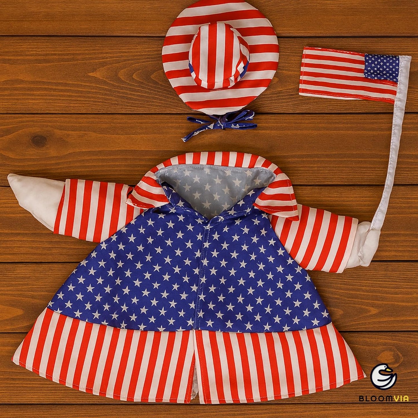 Lawn Goose Outfit – Glossy Cape & Adjustable Hat for 23″ Goose Statue – Halloween & Vampire & USA Flag Costume