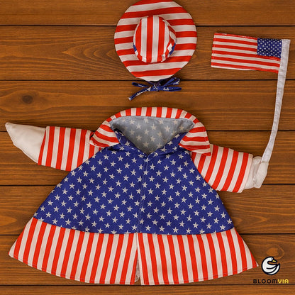 Lawn Goose Outfit – Glossy Cape & Adjustable Hat for 23″ Goose Statue – Halloween & Vampire & USA Flag Costume
