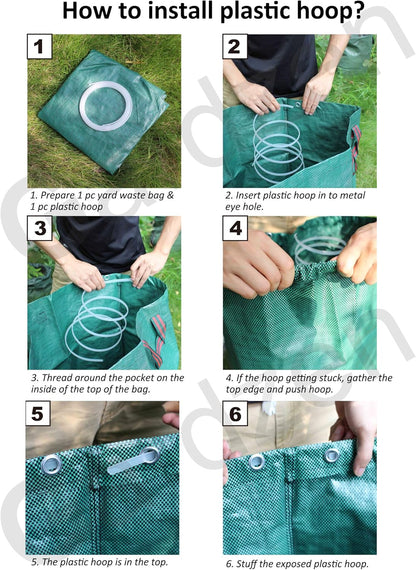 Gardzen 32&40&72 Gallon Yard Waste Bags, Reusable Heavy Duty Collapsible Garden Leaf Bags with Plastic Ring, Stand-Up Yard Waste Bin for Leaves, Lawn Debris & Grass Clippings