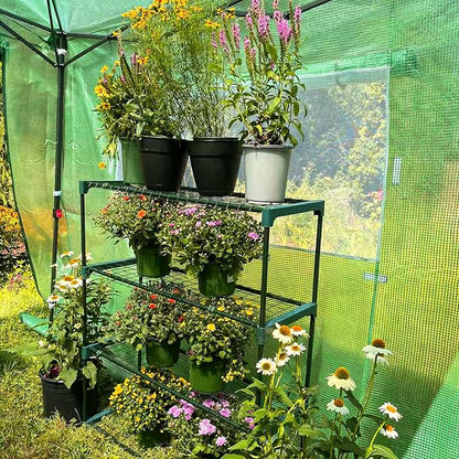 EAGLE PEAK Greenhouse Shelving Staging Double 4 Tier, Outdoor/Indoor Plant Shelves, 35"x12"x42", Green