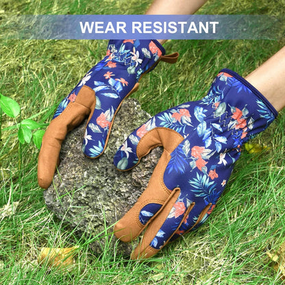 Womens Gardening Weeding Working Gloves, Leather Garden Glove for Women Thorn Proof No Stab for Digging, Planting,Pruning