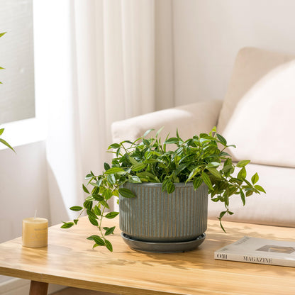 SURE YUESI Ceramic Plant Pots Set of 3, Indoor Outdoor Planters with Drainage Hole and Saucer