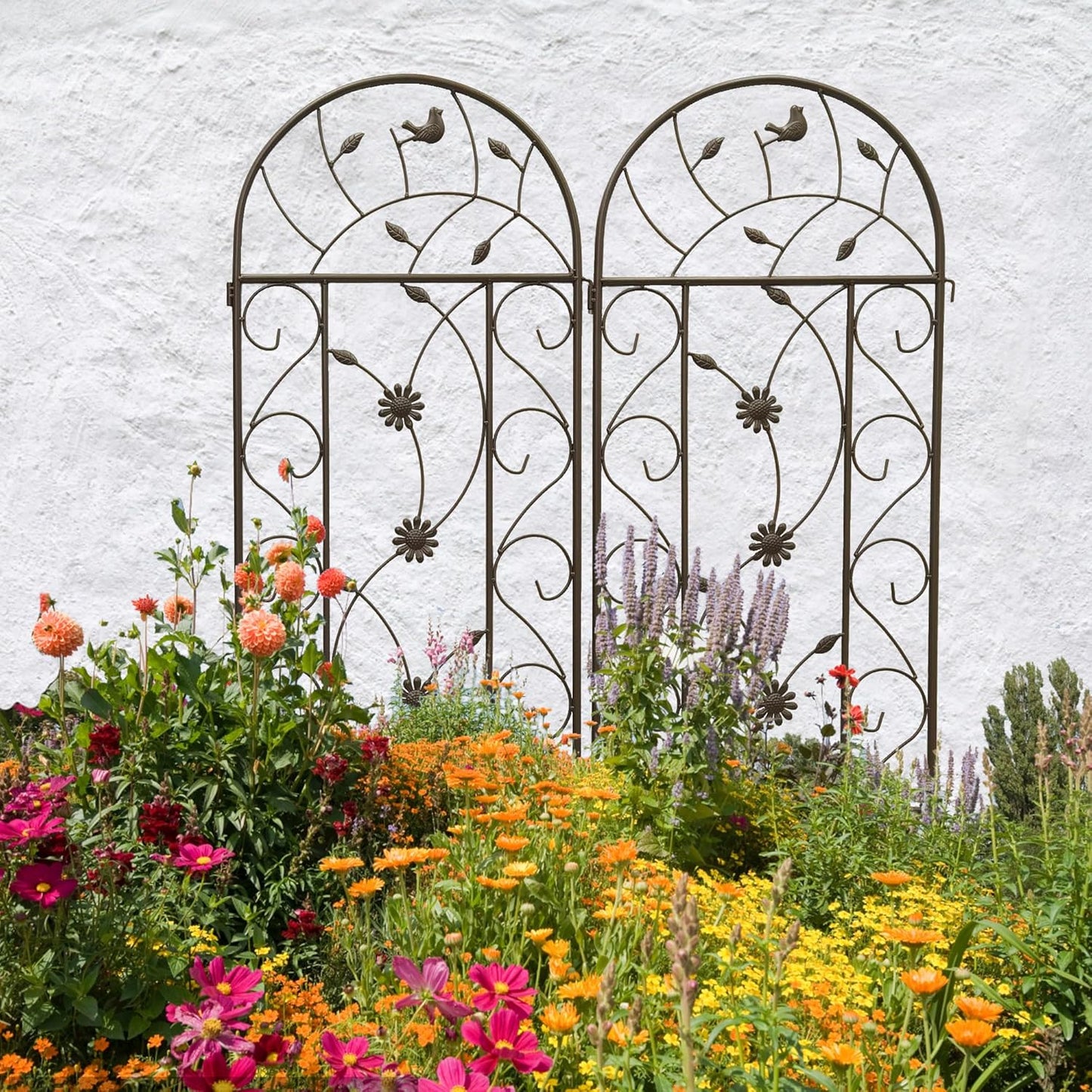 2 Pack Metal Garden Trellis 86.7" Tall Outdoor Climbing Plant Support for Roses, Flowers, Rustproof Durable Black Galvanized Tube, Lawn Garden Fence Decor Screen (2, Brown-86.7" H)