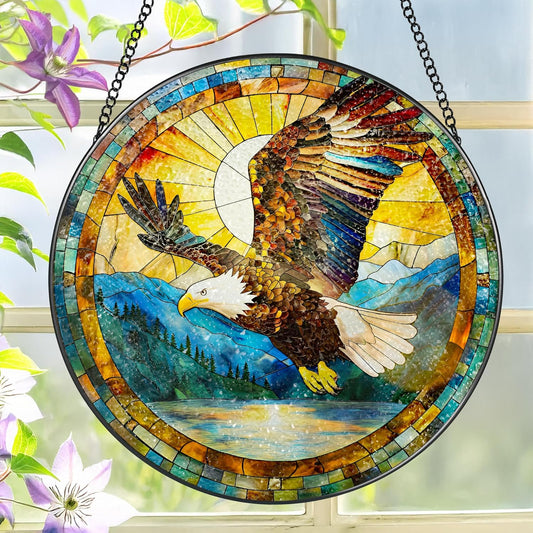 Bald Eagle Sun Catcher, 8 Inch Stained Glass Suncatcher, Stained Glass Window Hanging, Bald Eagle