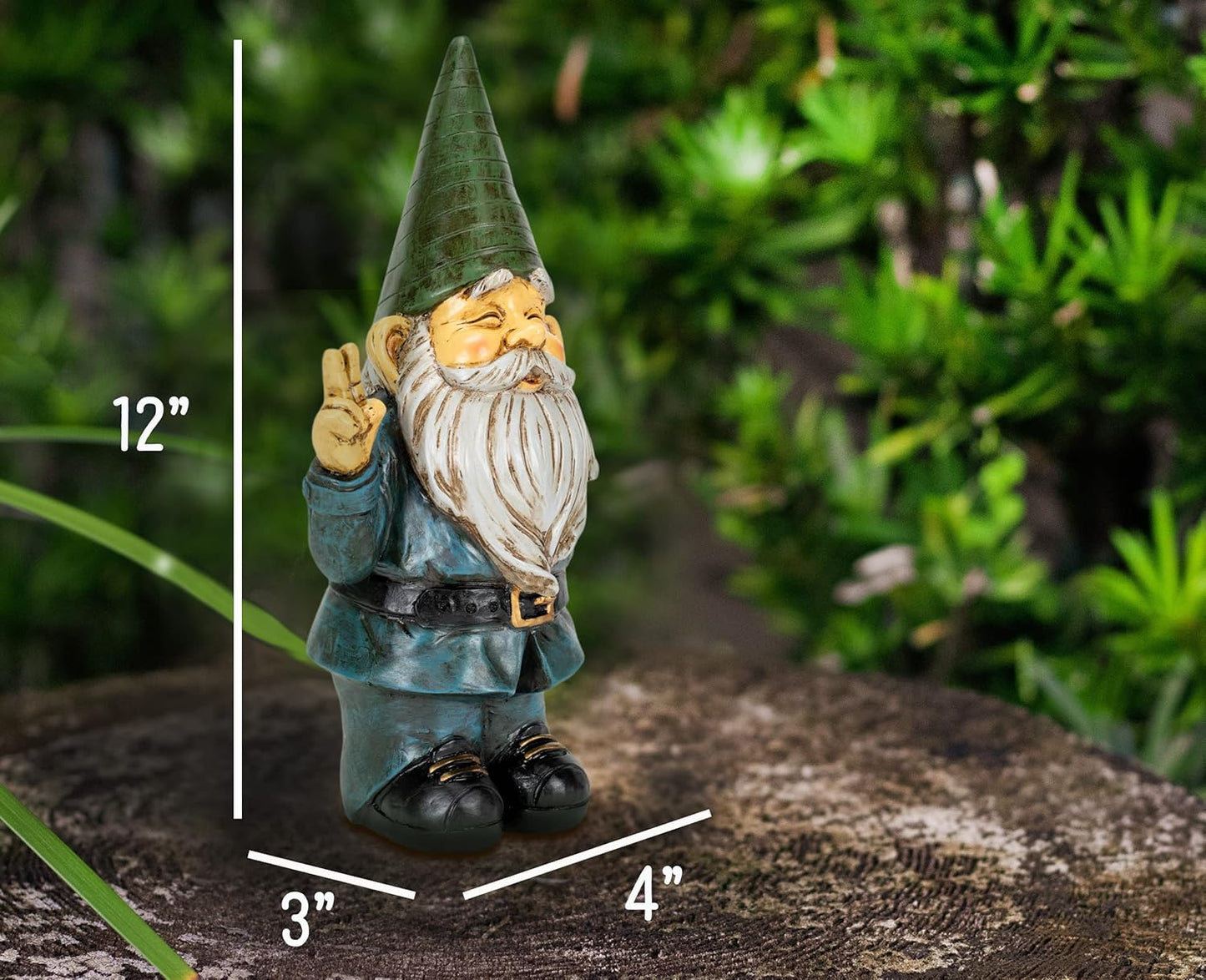 NAT & JULES Peace Gnome Colorful Finish 12 inch Resin Stone Garden Statue