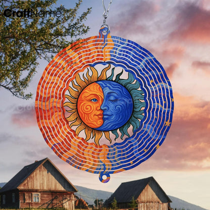 Personalized Sun & Lunar Wind Spinner 3D Stainless Steel, Sun Garden Spinner Hanging Outdoor Decor, Wind Spinners Outdoor, Custom Gift for Grandmother, Mom, Wife