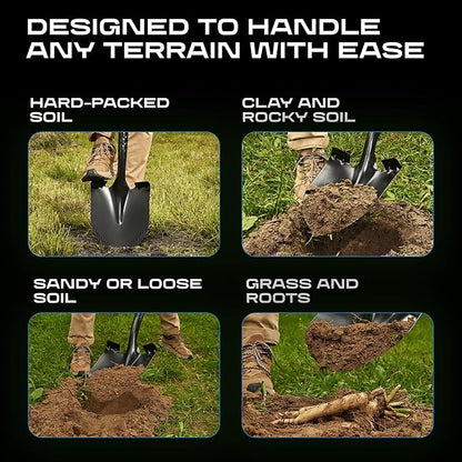 CKG Carbon Garden Shovel for Digging 43 Inches, Heavy Duty Gardening Shovel with Round Blade and Comfortable D Grip Spade Shovel for Gardening, Landscaping, Construction, Round Blade