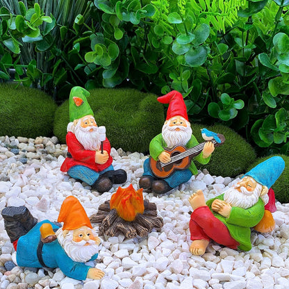 Mood Lab Miniature Garden Gnomes - Camping Gnome Kit of 5 pcs - Figurines & Accessories Set - Outdoor or House Decor