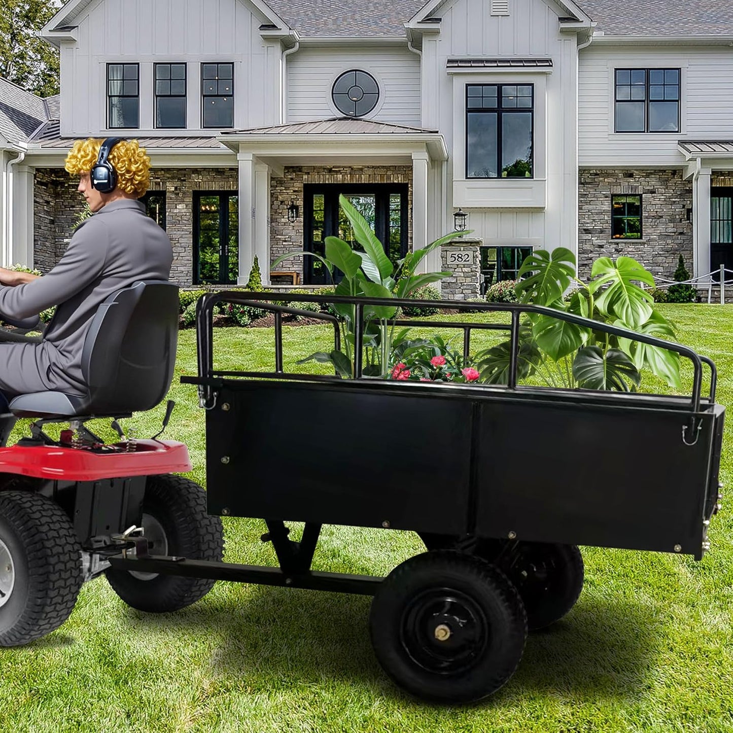 Heavy Duty Steel Dump Cart, 900 Lbs Utility Garden Trailer, ATV Dump Trailer with Removable Sides, 15 Cubic Feet HD Agricultural Trailers for Tractor Lawn Mower Garden