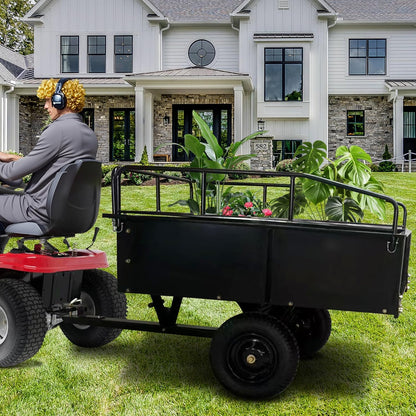 Heavy Duty Steel Dump Cart, 900 Lbs Utility Garden Trailer, ATV Dump Trailer with Removable Sides, 15 Cubic Feet HD Agricultural Trailers for Tractor Lawn Mower Garden