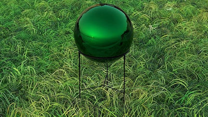 Lulu Decor, Green Stainless Steel Gazing Mirror Ball Size 12 with Stand
