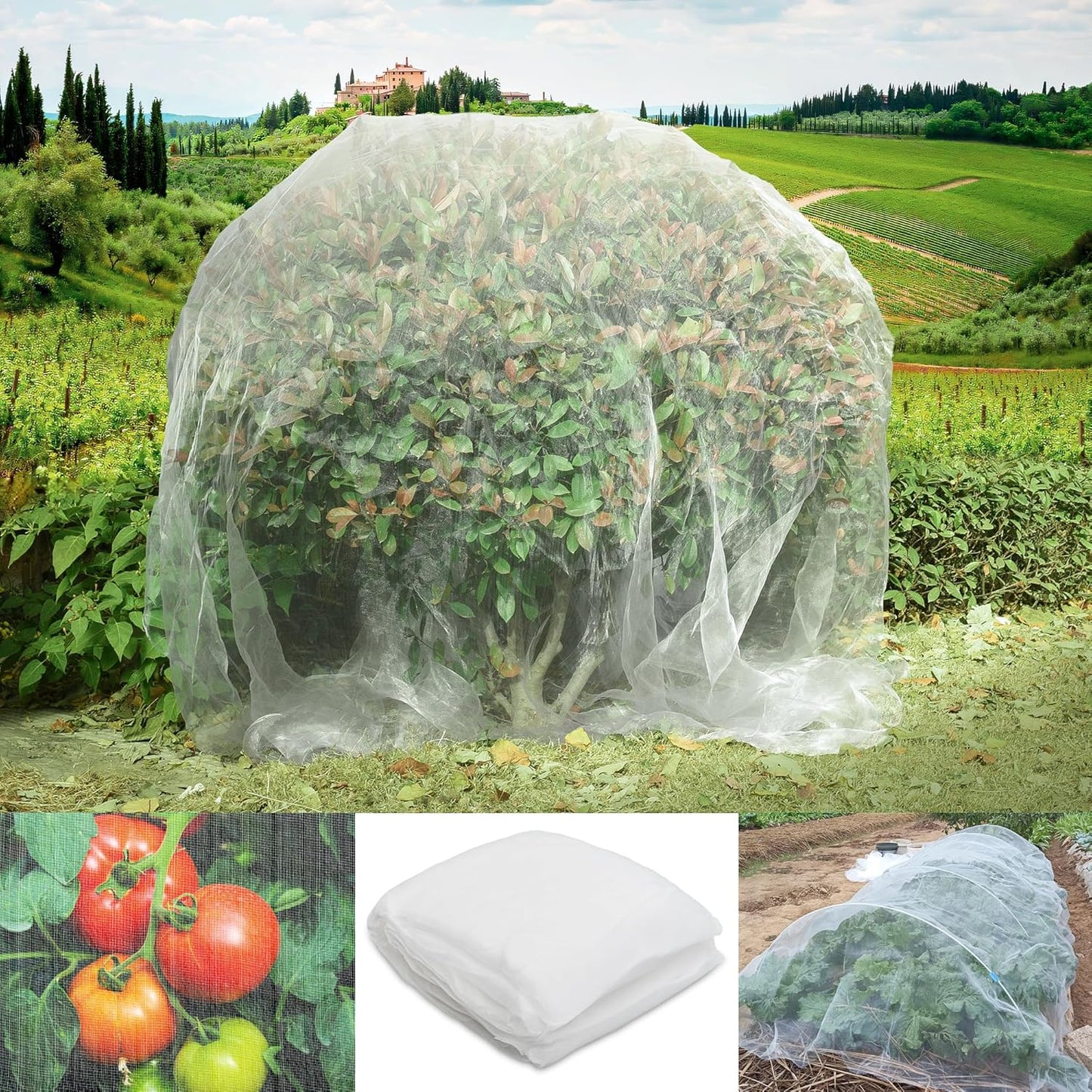 JEYODA Garden Netting Plant Covers Net Ultra Fine Mesh Pest Barrier Net Tree Vegetable Mesh Protection Netting Greenhouse Row Nets (10 * 50ft(3 * 15m))