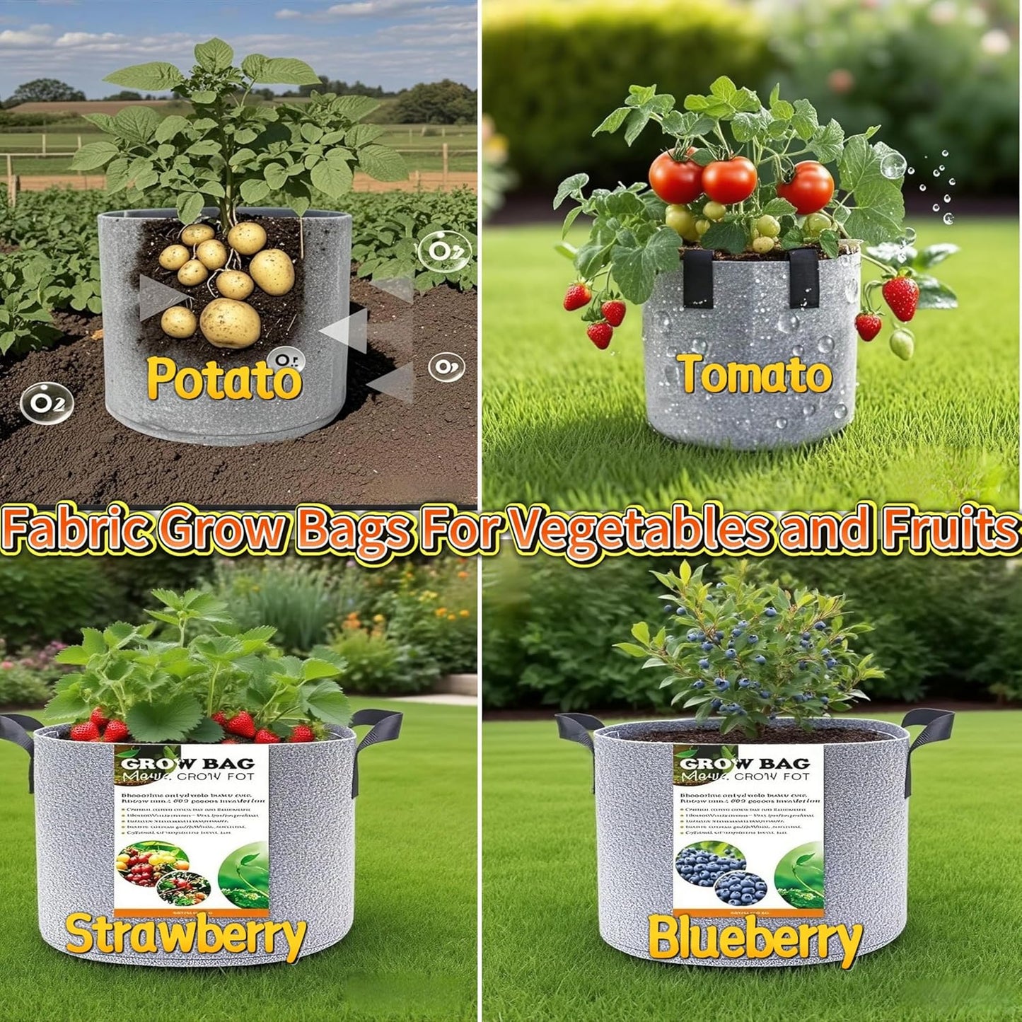 Grow Bags,Gallon Pot,Gallon Grow Bag,Fabric Plant Vegetable Pots with Handles,2-12 Nursery Pot Gallon Grow Bags with 1 Non-Slip Gardening Gloves,5pcs (3 Gallon)