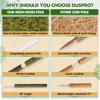 DUSPRO Stackable Mesh Moss Pole for Plants Monstera Potted Plant Stakes for Indoor Plants Extendable Plant Pole Moss Sticks for Plants Climbing Vine Supporting Monstera Trellis 2 Pcs 22''