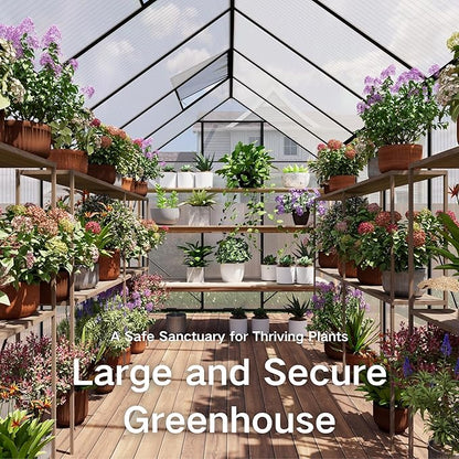 Kingdura 6x12ft Walk-in Greenhouse for Outdoors, Large Polycarbonate Greenhouses with Heavy Duty Aluminum Frame, Adjustable Roof Vent, Lockable Door, UV Protection for Outside Garden Backyard