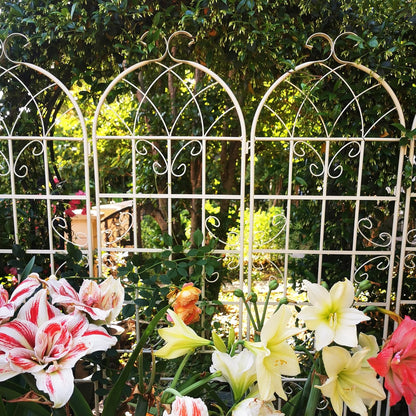 Metal Garden Trellis Garden Fence Rustproof Trellis for Climbing Plants Support Roses Flower Outdoor Lawn (6, Off White)