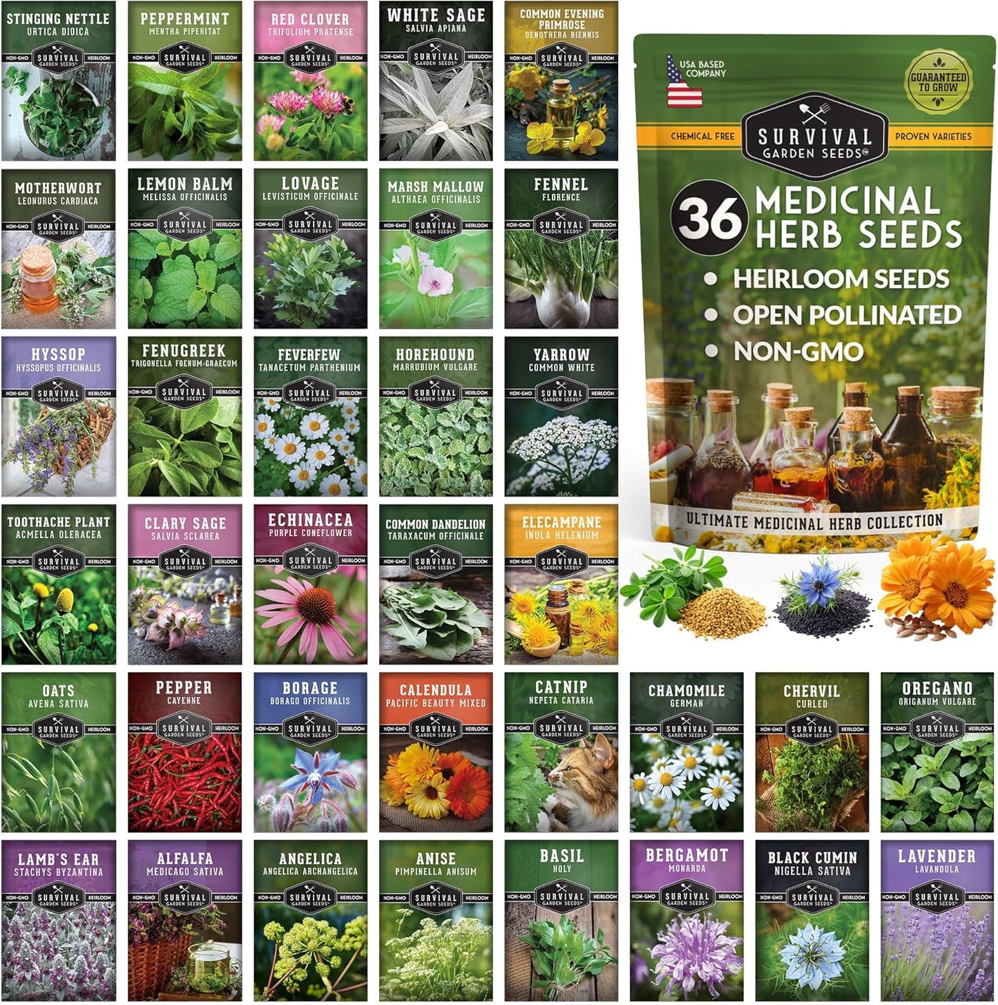 Ultimate Medicinal Herb Seeds Variety Pack – 36 Heirloom Non-GMO Healing Herbs for Planting | Wellness & Apothecary Garden Kit for Herbalists, Homesteaders – Survival Garden Seeds (28,000+)