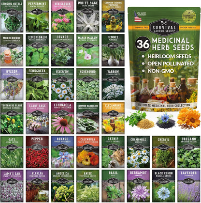 Ultimate Medicinal Herb Seeds Variety Pack – 36 Heirloom Non-GMO Healing Herbs for Planting | Wellness & Apothecary Garden Kit for Herbalists, Homesteaders – Survival Garden Seeds (28,000+)