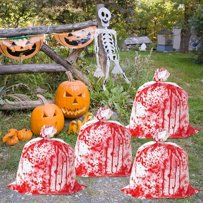 CNhoqc Halloween Lawn Leaf Bags - 4Pcs Halloween Party Bloody Large Trash Garbage Liners Refuse Strong Lawn Yard Waste Trash Bags Ply Heavy Duty Twist Ties Tear Resistant Self Standing Garden Outdoor