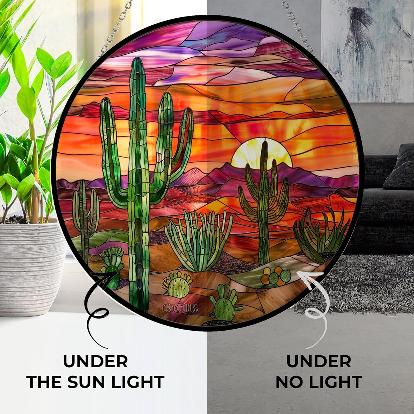 Cactus Stained Glass Suncatcher Stained Glass Window Hanging Home Decor Garden Halloween Christmas Party Wedding Housewarming Gifts