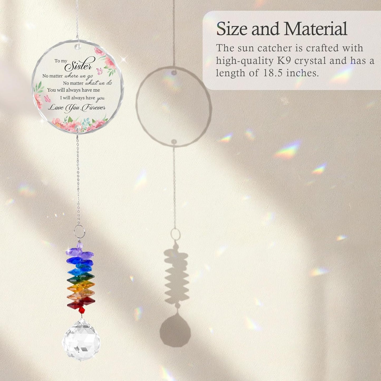 Glass Ornament Suncatcher - to My Sister Love You Forever - Christmas Birthday Gift for Sister - Gift from Sisters Brothers - Crystal Rainbow Maker - Idea for Sister - Hanging Home Decor