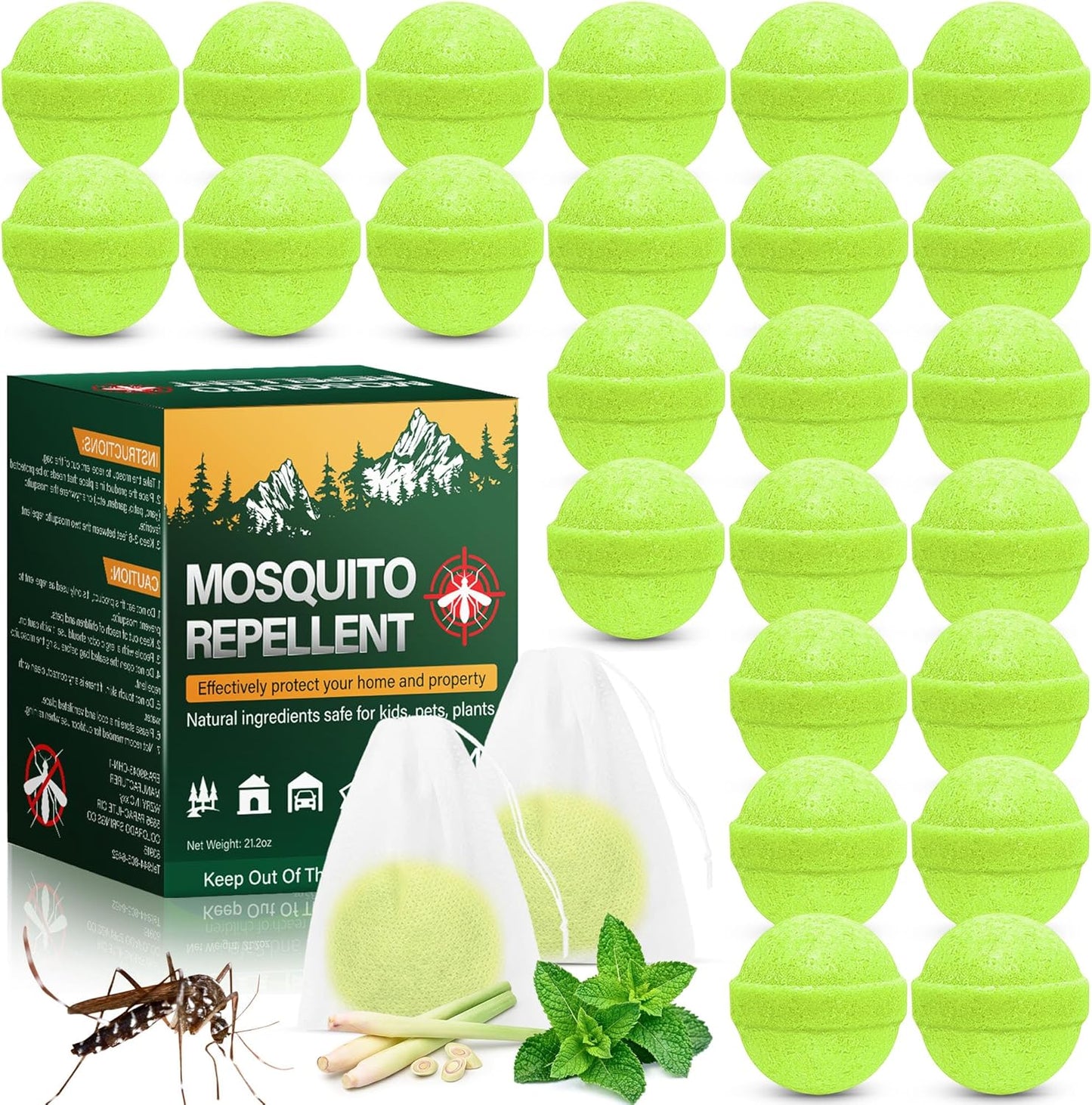 24 Pack Mosquito Repellent for Outdoor Patio, Natural Mosquito Deterrent for Yard Camping Travel, Powerful Fly Mosquito Control Repellant Indoor Outdoor Safe for Humans & Pets