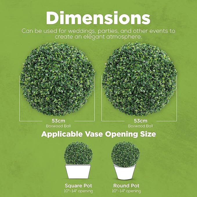 DRAY Premium 20.87" Faux Boxwood Balls – Set of 2 Artificial Topiary Spheres for Outdoor & Indoor