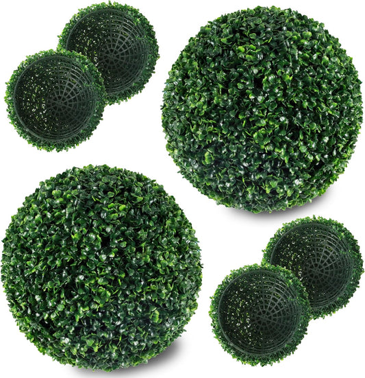 Ogrmar 2 PCS 13.7 inch 2 Layers Artificial Plant Topiary Ball Faux Boxwood Decorative Balls for