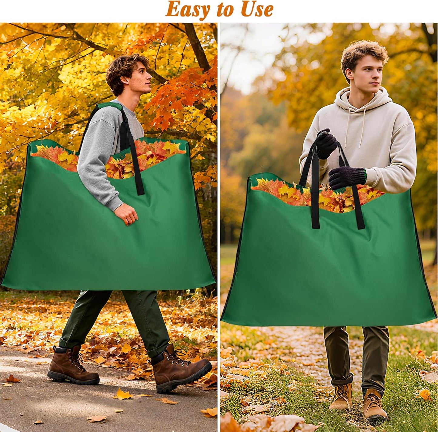 Leaf Bag for Collecting Leaves, 600D Oxford Cloth Collapsible Reusable Garden Yard Waste Tarp Container with Padded Handle 2 in 1 Leaf Collector Storage Bags Heavy Duty Leaf Tarp, 48" x 72"