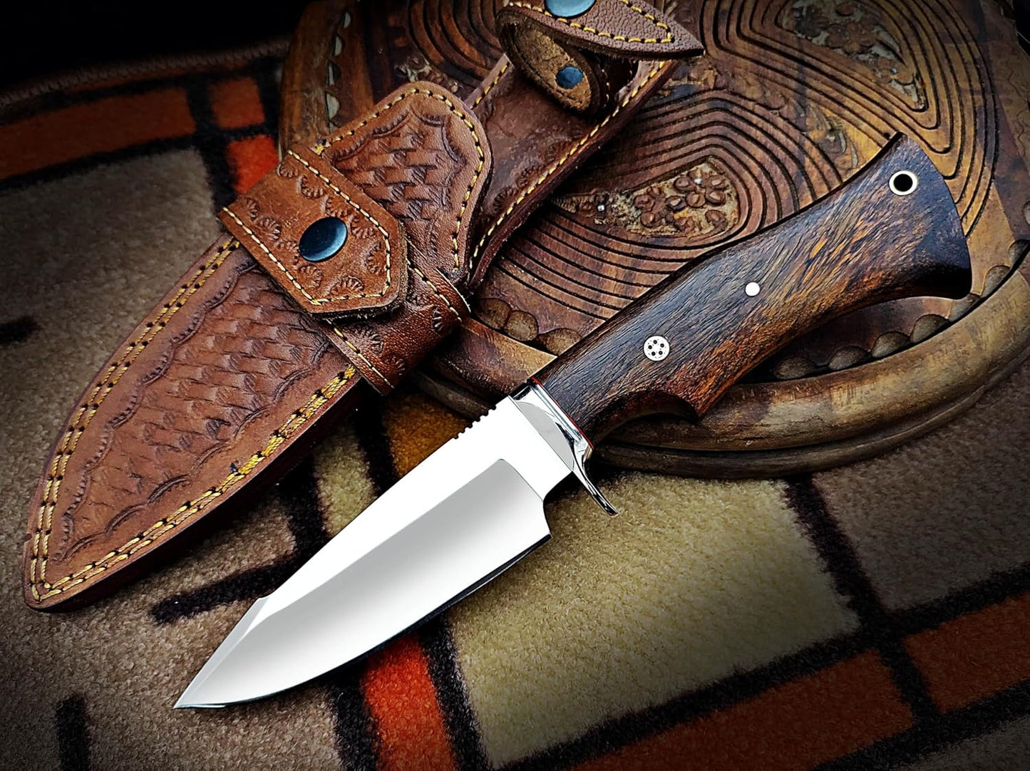 Warivo 10″ Handmade D2 Steel Hunting Knife with Leather Sheath - Ideal EDC Knife for Skinning, Camping, Bushcrafting and Outdoor Activities