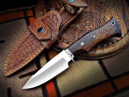 Warivo 10″ Handmade D2 Steel Hunting Knife with Leather Sheath - Ideal EDC Knife for Skinning, Camping, Bushcrafting and Outdoor Activities