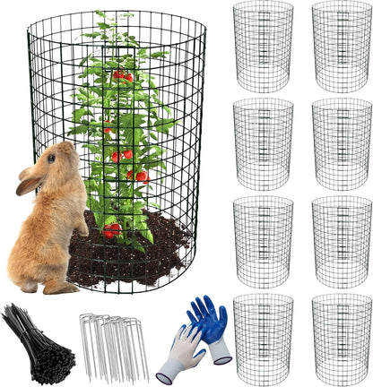 8 Pack Plant Protectors from Animals, 20"x 12" Wire Plant Protector, Wire Cages for Plants with Stakes and Cable Ties, Metal Plant Cages for Plants, Vegetables, Flowers
