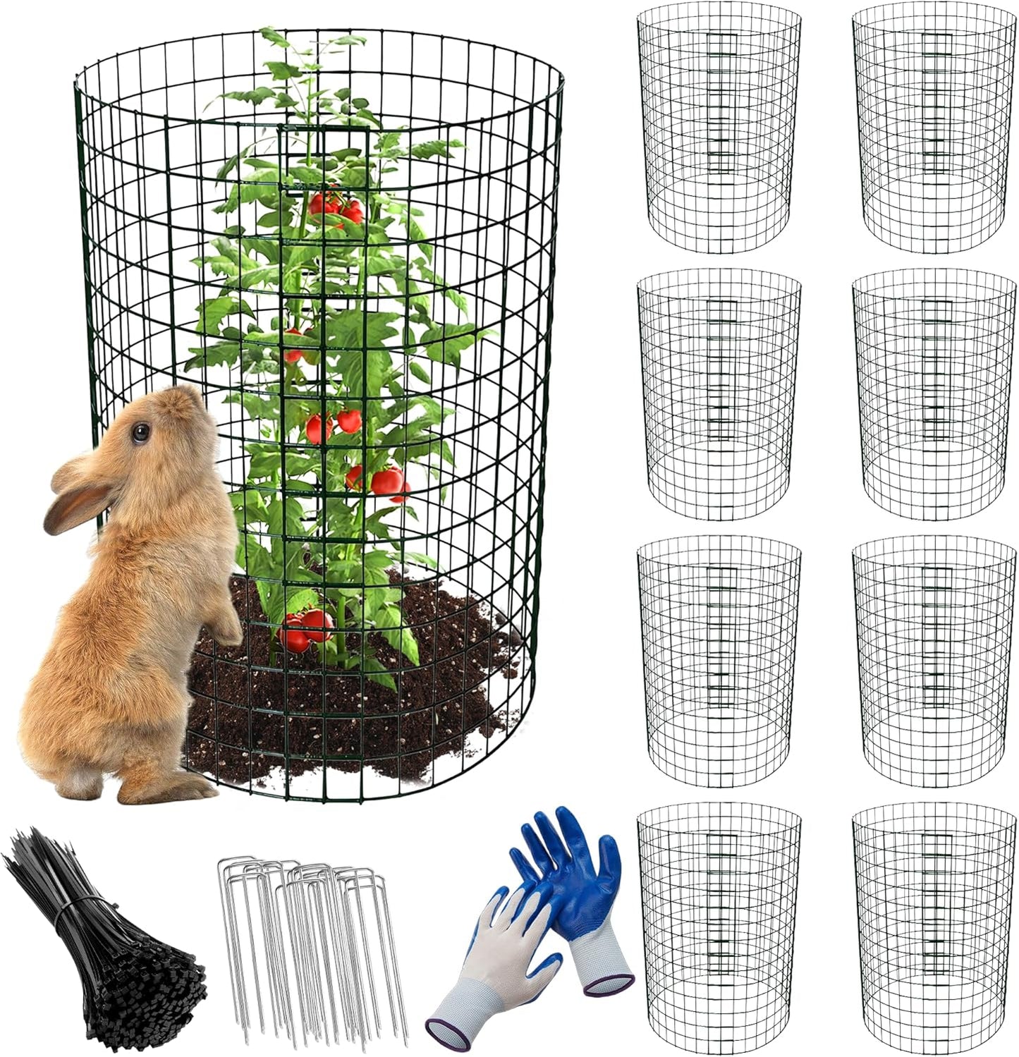 8 Pack Plant Protectors from Animals, 16"x 12" Wire Plant Protector, Wire Cages for Plants with Stakes and Cable Ties, Metal Plant Cages for Plants, Vegetables, Flowers