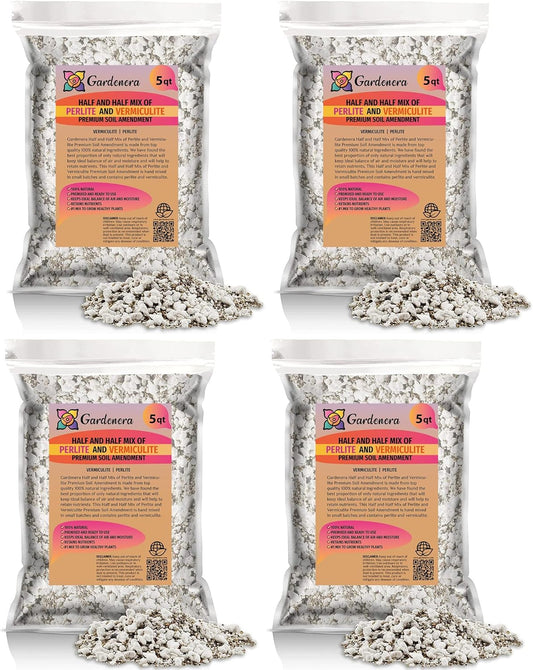 Gardenera Half and Half Mix of Perlite and Vermiculite - 20 Quart - Unlock The Secret to Thriving Plants with a Natural Soil Amendment (4 Bags of 5 Quart)