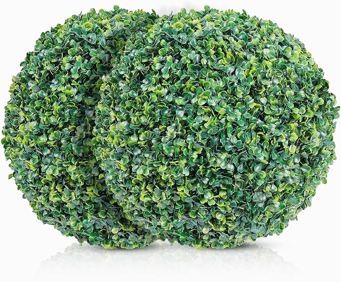 DRAY Premium 20.87" Faux Boxwood Balls – Set of 2 Artificial Topiary Spheres for Outdoor & Indoor